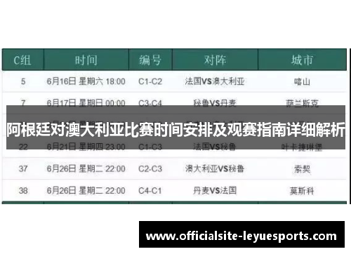 阿根廷对澳大利亚比赛时间安排及观赛指南详细解析